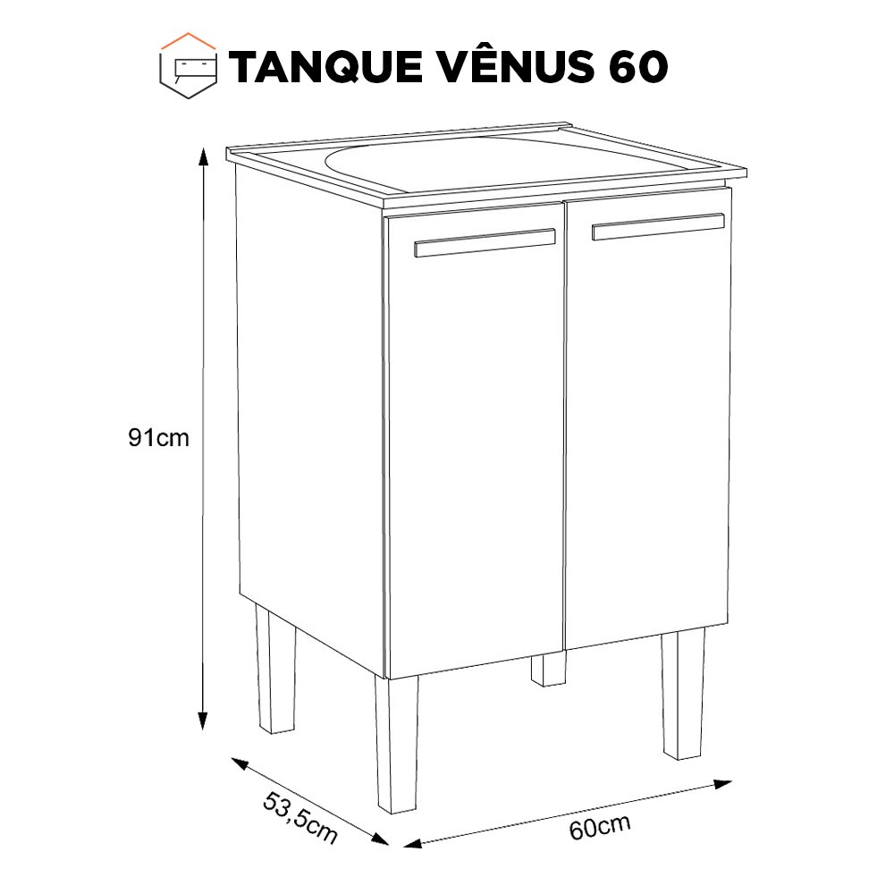 Gabinete com Tanque Lavanderia Aço Vênus 60 Cozimax - Preto