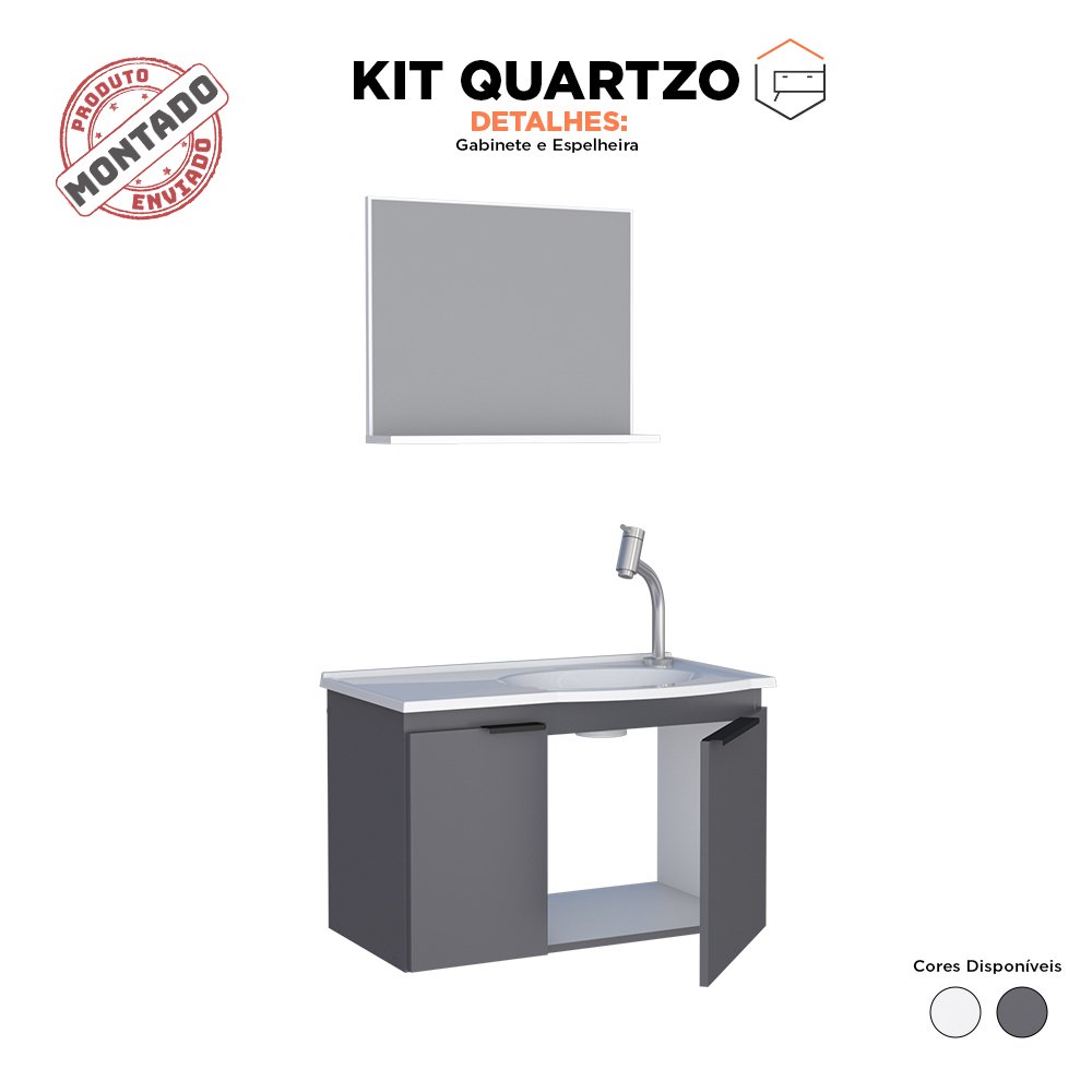 Kit Espelho Com Gabinete Banheiro Madeira Quartzo 60 Cozimax