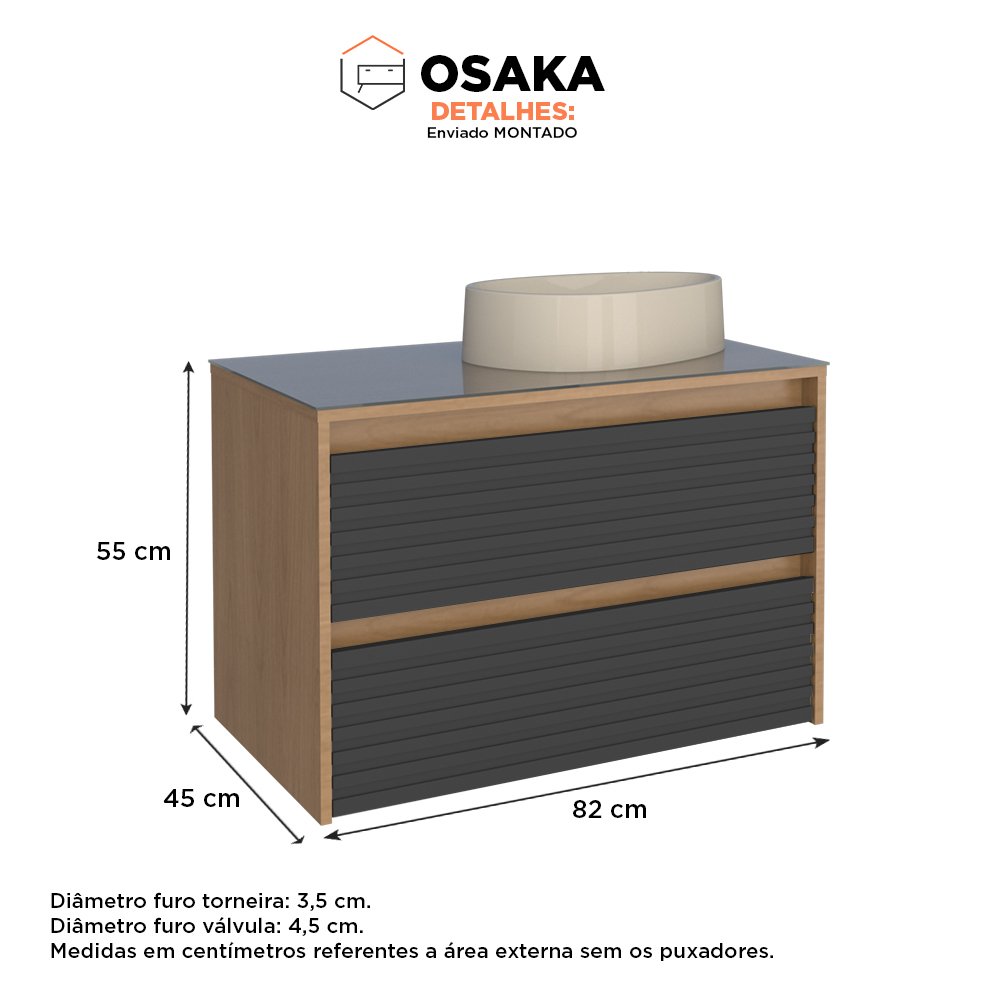 Gabinete Banheiro Madeira Osaka 80 Cozimax - Preto com Jequitibá