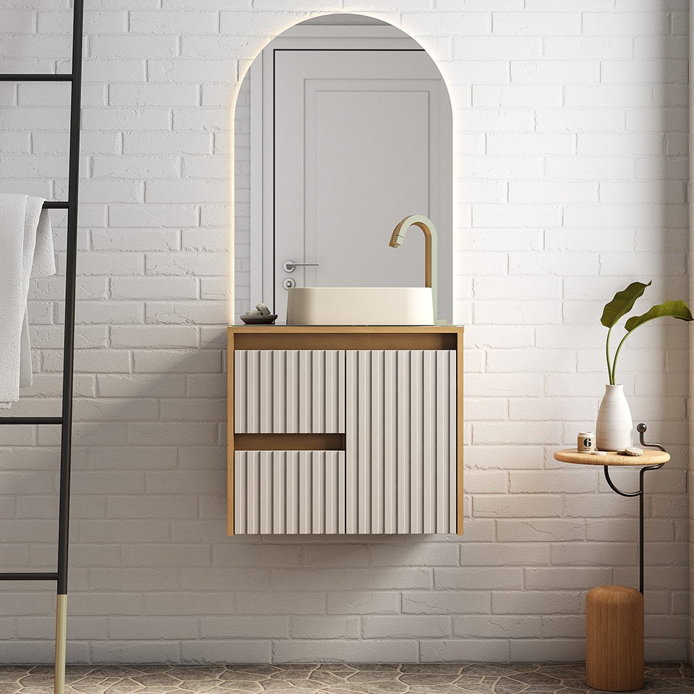 Gabinete Banheiro Madeira Kyoto 60 Cozimax - Off White com