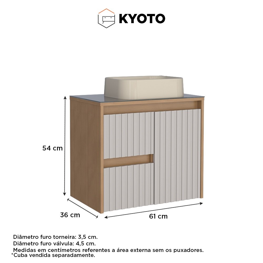 Gabinete Banheiro Madeira Kyoto 60 Cozimax - Off White com