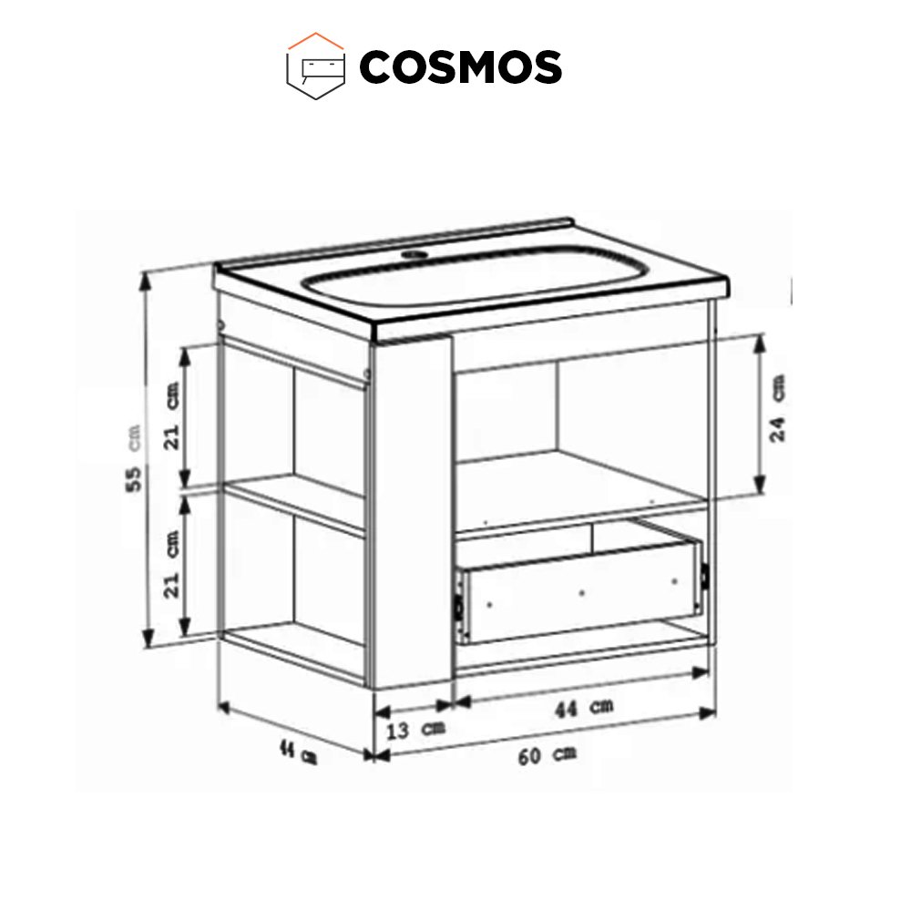 Gabinete Banheiro Madeira Cosmos 60 Cozimax - Lado Esquerdo - 60