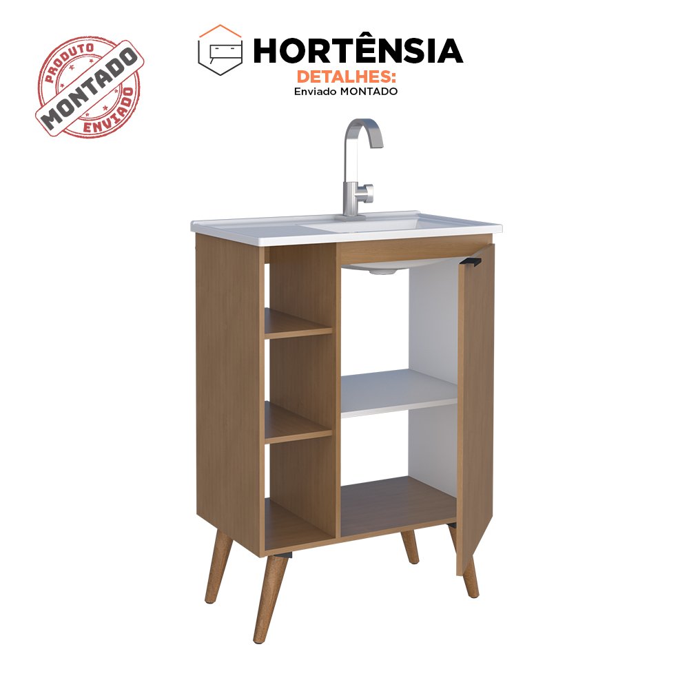 okameinko1225　３体セット Gabinete Para Banheiro Madeira Hortênsia Cozimax - Jequitibá - 60